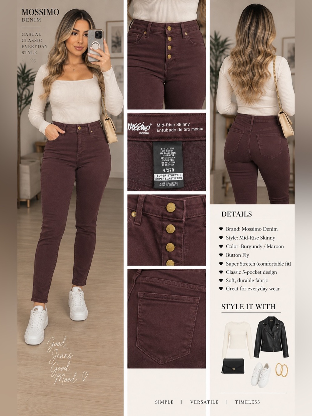 Mossimo Supply Co. Mid-Rise Skinny Jeans - Burgundy